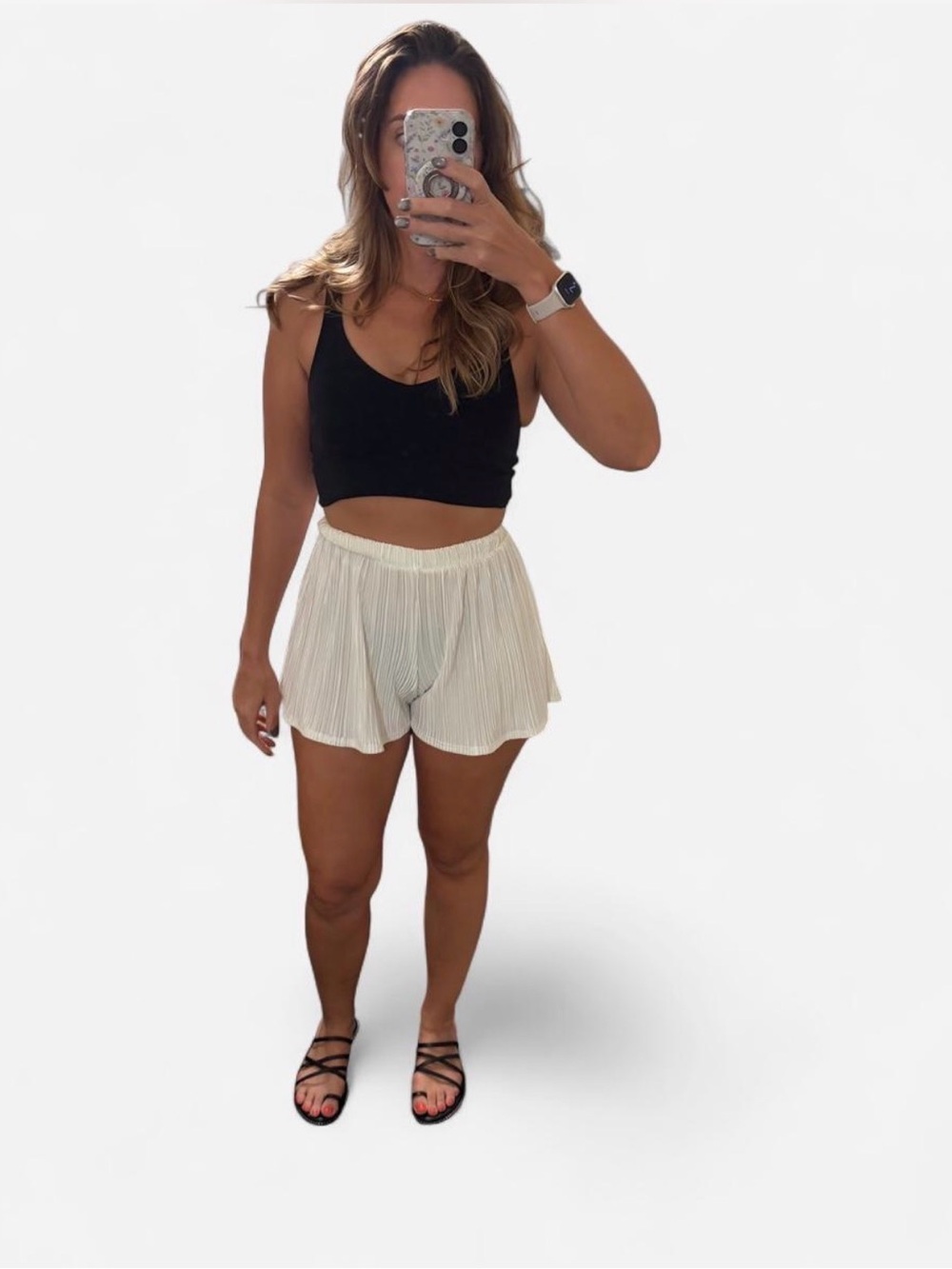 12th Tribe White Pleated Flowy Shorts Size L